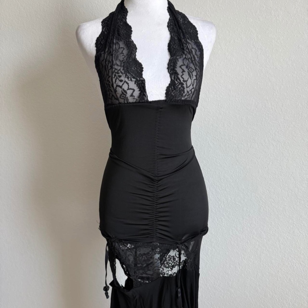 Black Lace & Mesh Maxi Dress